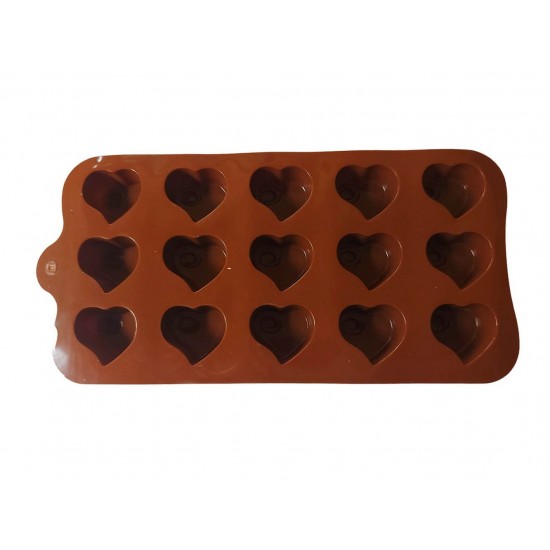 Forma silicon pentru bomboane in forma de inima, 15 cavitati, Maro, 19 cm, 436COF