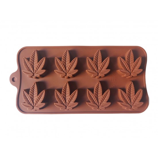 Forma silicon pentru ciocolata in forma de frunza, 8 cavitati, Maro, 21 cm, 462COF
