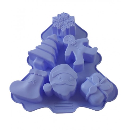 Forma silicon pentru prajituri, Tema Craciun, 6 cavitati, Mov, 23 cm, 474COF