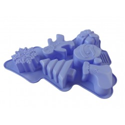 Forma silicon pentru prajituri, Tema Craciun, 6 cavitati, Mov, 23 cm, 474COF