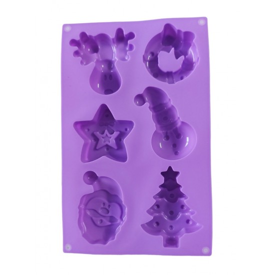 Forma silicon pentru prajituri, Tema Craciun, 6 cavitati, Mov, 27 cm, 480COF