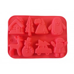 Forma silicon pentru prajituri, Tema Craciun, 8 cavitati, Rosu, 20 cm, 483COF