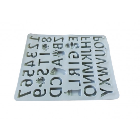 Forma silicon cu Cifre, Litere, Piciorus, Manuta, Biberon, Dinozaur, Suzeta, Albastru, 21 cm, 491COF