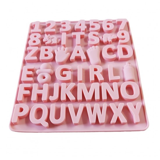 Forma silicon cu Cifre, Litere, Piciorus, Manuta, Biberon, Dinozaur, Suzeta, Portocaliu, 21 cm, 492COF