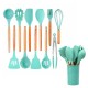 Set ustensile bucatarie 12 piese din Silicon cu lemn, Turcoaz, 30 cm, 500COF Set ustensile bucatarie 12 piese din Silicon cu lemn, Turcoaz, 30 cm, 500COF