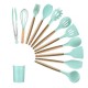 Set ustensile bucatarie 12 piese din Silicon cu lemn, Turcoaz, 30 cm, 500COF Set ustensile bucatarie 12 piese din Silicon cu lemn, Turcoaz, 30 cm, 500COF