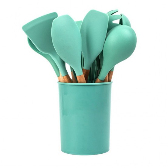 Set ustensile bucatarie 12 piese din Silicon cu lemn, Turcoaz, 30 cm, 500COF Set ustensile bucatarie 12 piese din Silicon cu lemn, Turcoaz, 30 cm, 500COF