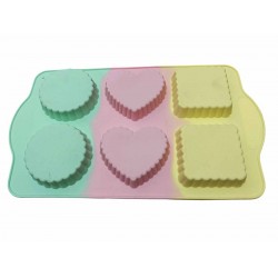 Forma din silicon pentru prajituri si tarte, model patrat, inima, rotund, termorezistenta, 6 cavitati, 533COF