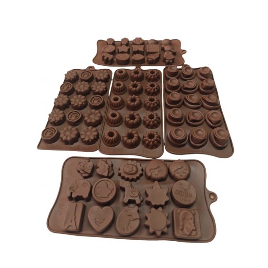 Set 5 forme din silicon pentru ciocolata, bomboane, jeleuri sau mini deserturi – modele diverse, 548COF-2