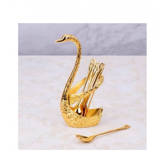 Set 6 lingurite cu suport Lebada, Luxury Gold, 14 cm, A13834