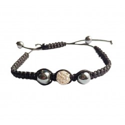 Bratara cu pietre Hematit si Charm,  Negru, BR62