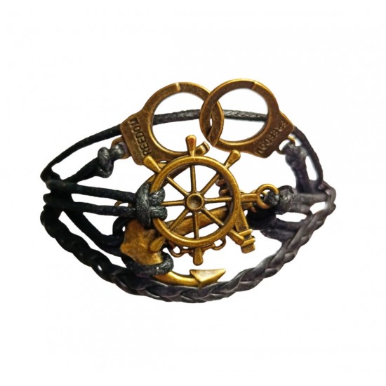 Bratara din piele ecologica, Navigator, Negru, BR61 Bratara din piele ecologica, Navigator, Negru, BR61