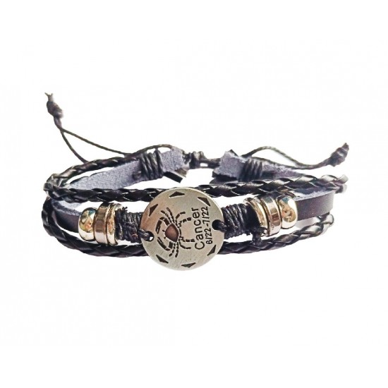 Bratara din piele ecologica, Zodiac Rac, Negru, BR49