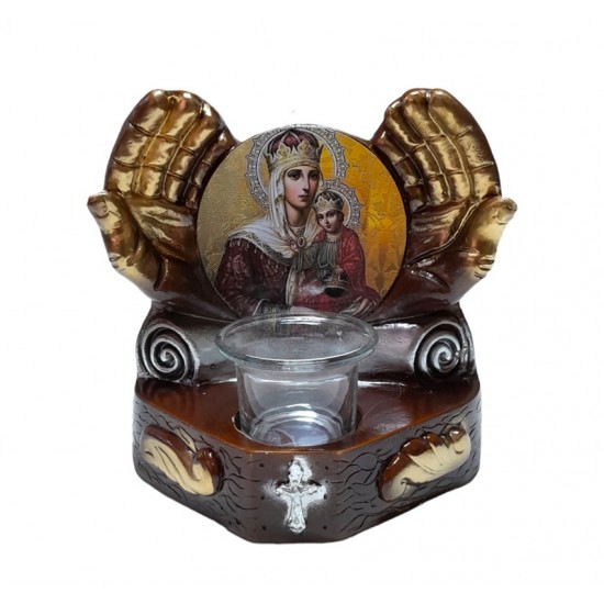 Candela cu doua maini, Fecioara Maria cu pruncul IIsus Hristos, 17 cm, GXL046