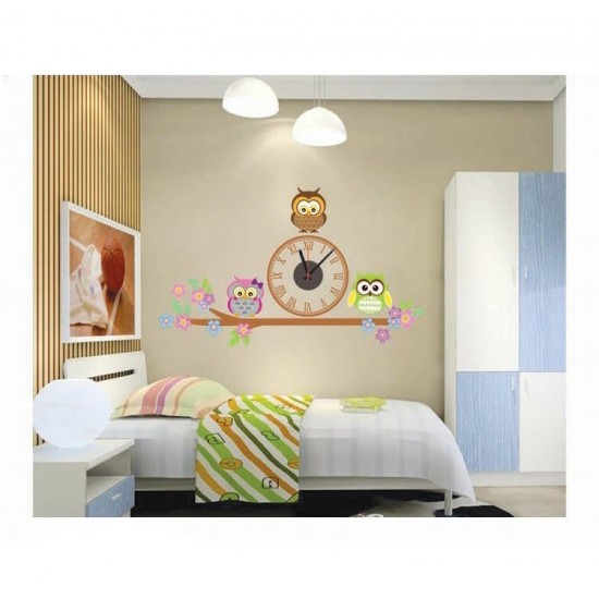 Ceas decorativ de perete, Bufnite, Ceas cu Autocolant, 55 cm, CD871 Ceas decorativ de perete, Bufnite, Ceas cu Autocolant, 55 cm, CD871