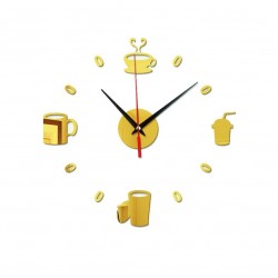Ceas decorativ de perete, Ceasca de cafea, Oglinda acrilica, 43 cm, MC-031