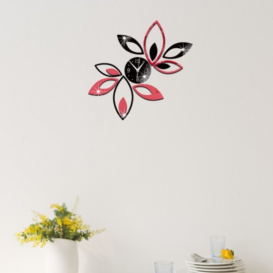 Ceas decorativ de perete, Flori, Oglinda acrilica, 36 cm, ZB077