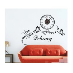 Ceas decorativ de perete, Fluturi, Ceas cu Autocolant, 55 cm, CD874