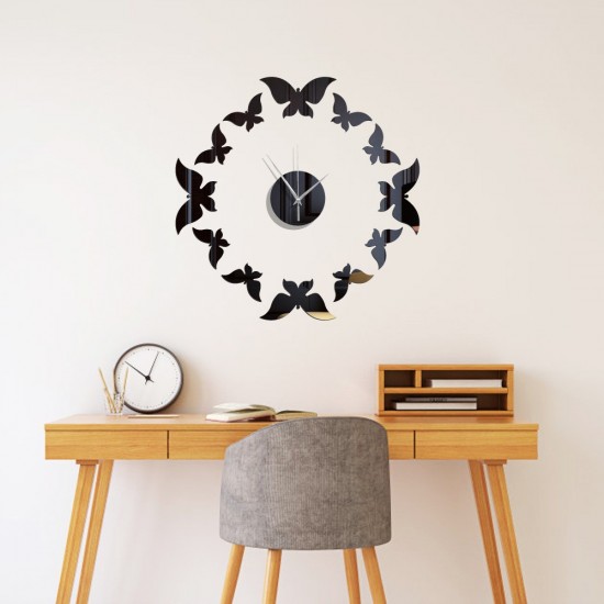 Ceas decorativ de perete, Fluturi, Oglinda acrilica, 40 cm,  MC-035