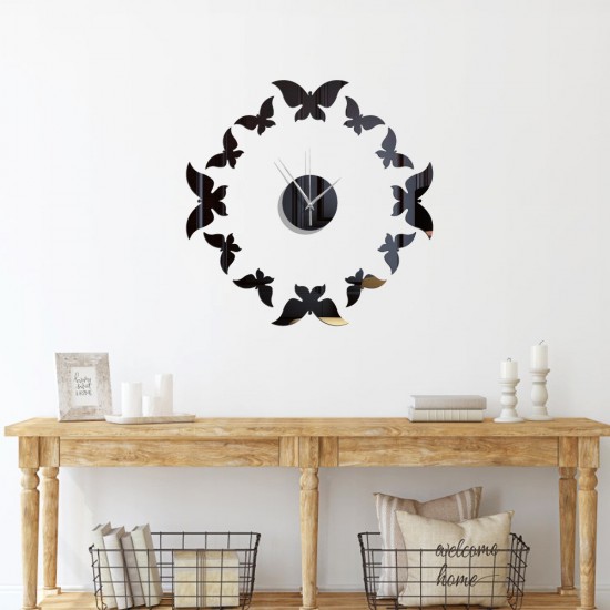 Ceas decorativ de perete, Fluturi, Oglinda acrilica, 40 cm,  MC-035