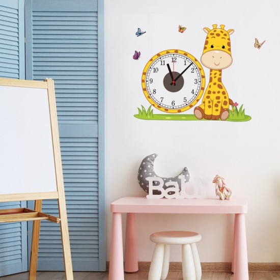 Ceas decorativ de perete, Girafa, Ceas cu Autocolant, 53 cm, CD865