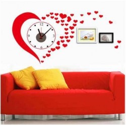 Ceas decorativ de perete, Inima, Ceas cu Autocolant, 50 cm, CD829