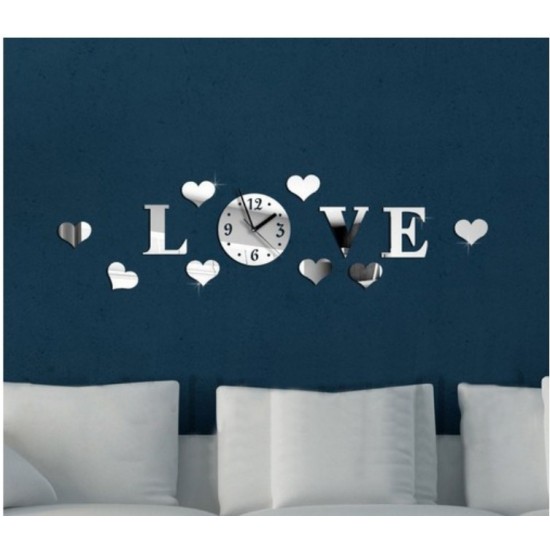 Ceas decorativ de perete, Love, Oglinda acrilica, 50 cm, LK-13 Ceas decorativ de perete, Love, Oglinda acrilica, 50 cm, LK-13