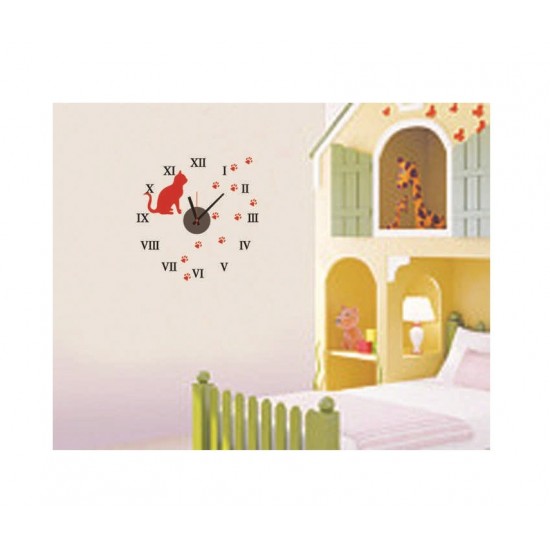 Ceas decorativ de perete, Pisica, Ceas cu Autocolant, 47 cm, CD826 Ceas decorativ de perete, Pisica, Ceas cu Autocolant, 47 cm, CD826