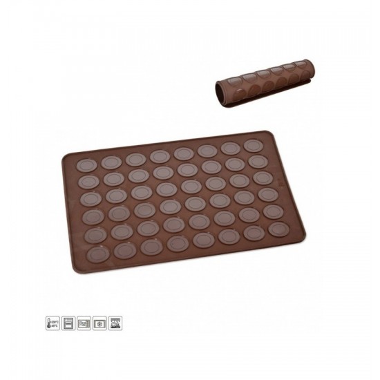 Covor din silicon pentru  Macarons, 48 de cavitati, Maro, 38 cm, 383COF