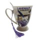 Cana din ceramica cu lingurita, Model cu lavanda, Mov, DO116G