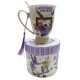 Cana din ceramica cu lingurita, Model cu lavanda, Mov, DO116G