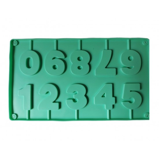 Forma silicon 10 cavitati, Cifre, Acadele din ciocolata sau Acadele din zahar, Verde, 28 cm, 291COF