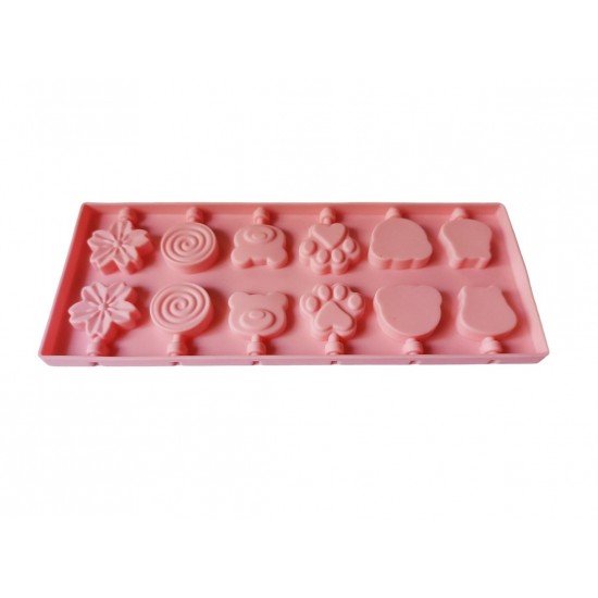 Forma silicon 12 cavitati, Diverse modele, Acadele din ciocolata sau Acadele din zahar, Roz, 26 cm, 312COF
