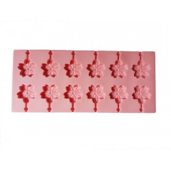 Forma silicon 12 cavitati, Flori, Acadele din ciocolata sau Acadele din zahar, Roz, 26 cm, 294COF