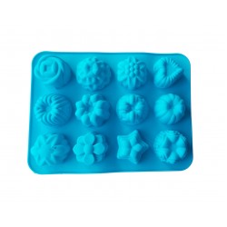Forma silicon 12 cavitati, Pentru prajituri, Albastru, 32 cm, 229COF