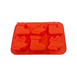 Forma silicon 6 cavitati, Tema Sarbatori de iarna, Pentru prajituri sau Briose, Rosu, 26 cm, 238COF