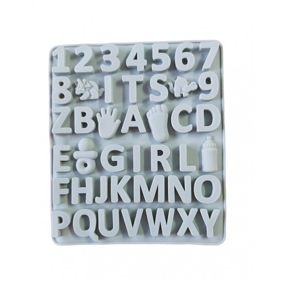 Forma silicon cu Cifre, Litere, Piciorus, Manuta, Biberon, Dinozaur, Suzeta, Albastru, 21 cm, 491COF