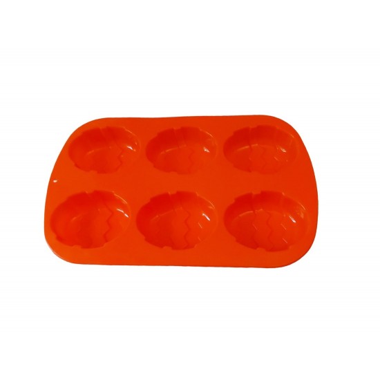 Forma silicon in forma de Ou, Pentru prajituri, Portocaliu, 6 cavitati, 26 cm, 337COF