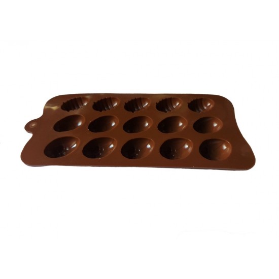 Forma silicon pentru bomboane, 15 cavitati, Oua, Maro, 22 cm, 295COF