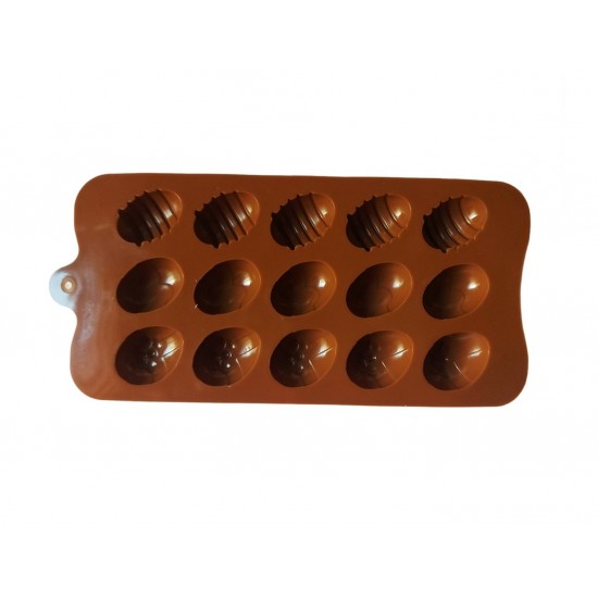 Forma silicon pentru bomboane, 15 cavitati, Oua, Maro, 22 cm, 295COF