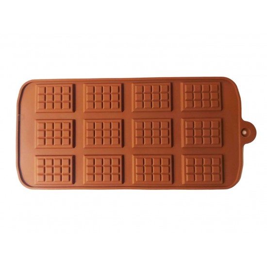 Forma silicon pentru ciocolata in patratele, 12 cavitati, Maro, 21 cm, 437COF