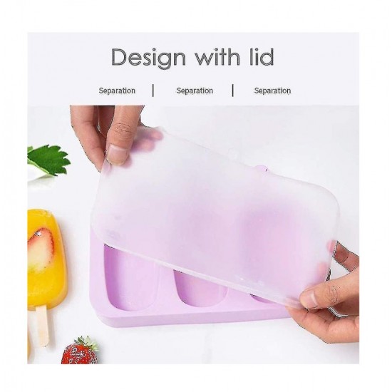 Forma silicon pentru inghetata, 3 cavitati cu capac din silicon, Mov, 19 cm, CooKstyle, 408COF