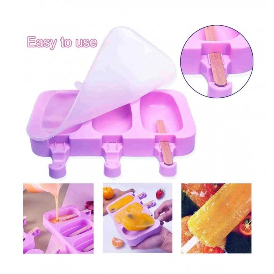 Forma silicon pentru inghetata, 3 cavitati cu capac din silicon, Mov, 19 cm, CooKstyle, 408COF