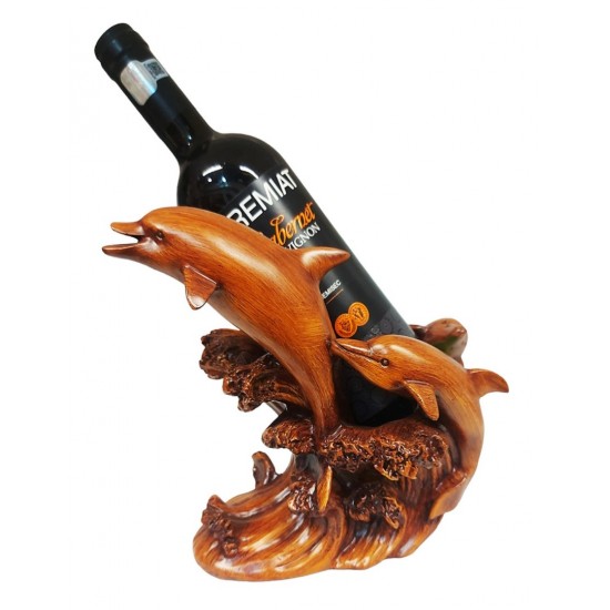 Suport sticla vin, cu Delfini, Maro, 20 cm, L3251X