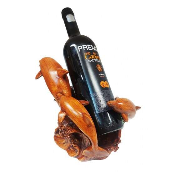 Suport sticla vin, cu Delfini, Maro, 20 cm, L3251X