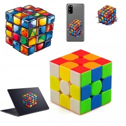 Set Cub Magic  3x3x3 MoYu MeiLong Stickerless, + 1 sticker 15 cm tableta, 1 sticker  4 cm telefon, 512CUB