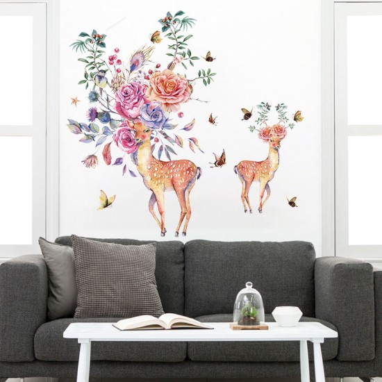 Sticker decorativ, Caprioare, Flori, 95 cm, 788STK