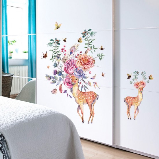Sticker decorativ, Caprioare, Flori, 95 cm, 788STK