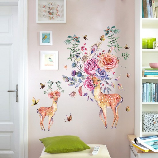 Sticker decorativ, Caprioare, Flori, 95 cm, 788STK