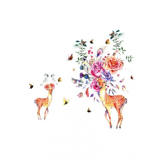 Sticker decorativ, Caprioare, Flori, 95 cm, 788STK